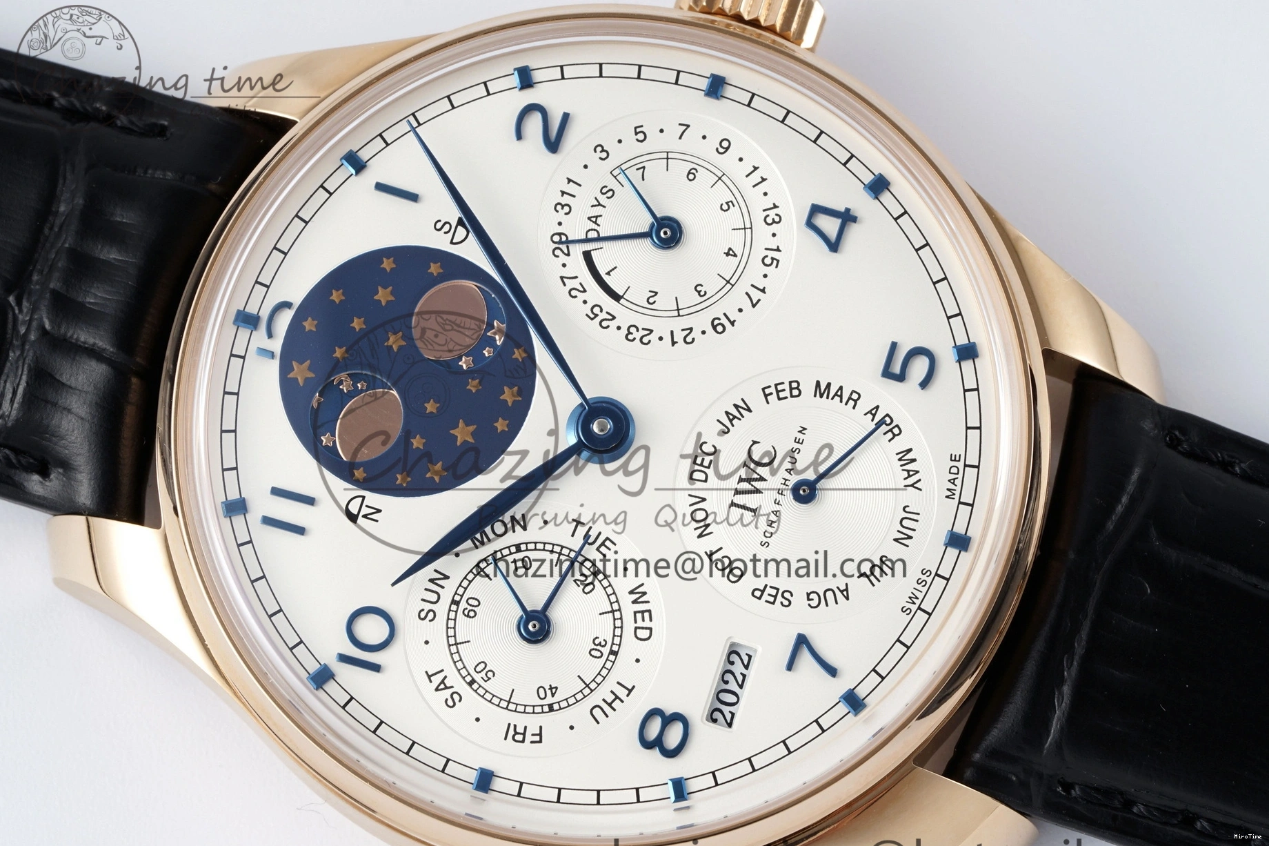 MIROTIME 1222 Portugieser Perpetual Calendar RG 5033 APSF 1:1 Best Edition White Dial on Black Leather Strap A52610 Clone TechFriendly 7043